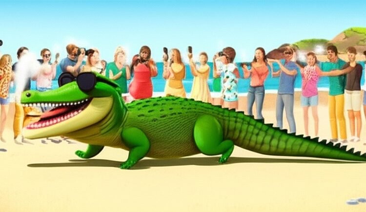 Godzila the twillight years having a beach day