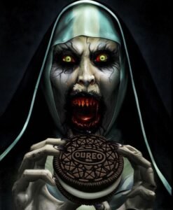 Demon nun eating oreo cookie